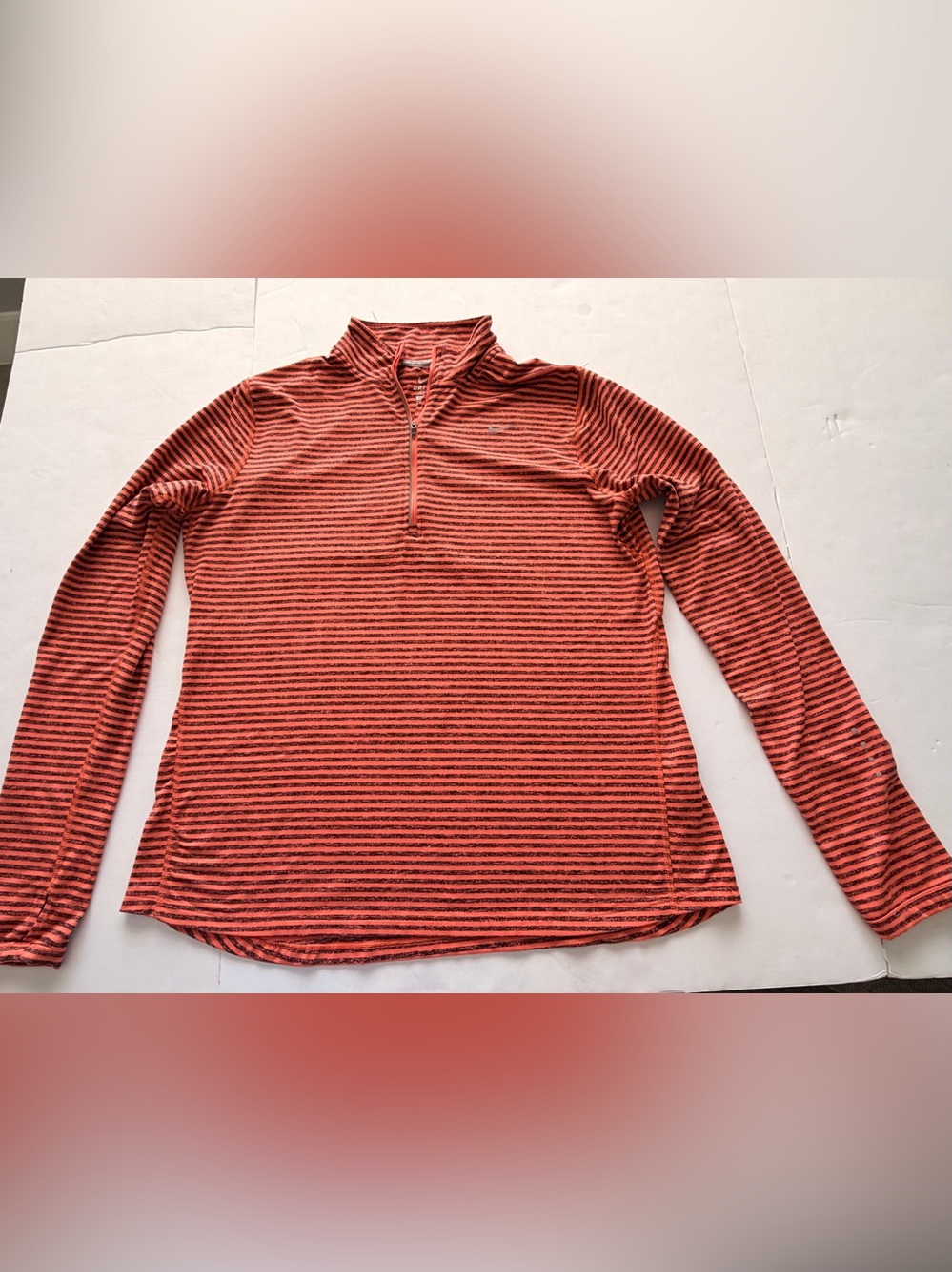 Nike Women's Red and Black Striped Quarter-Zip Varsity Jacket